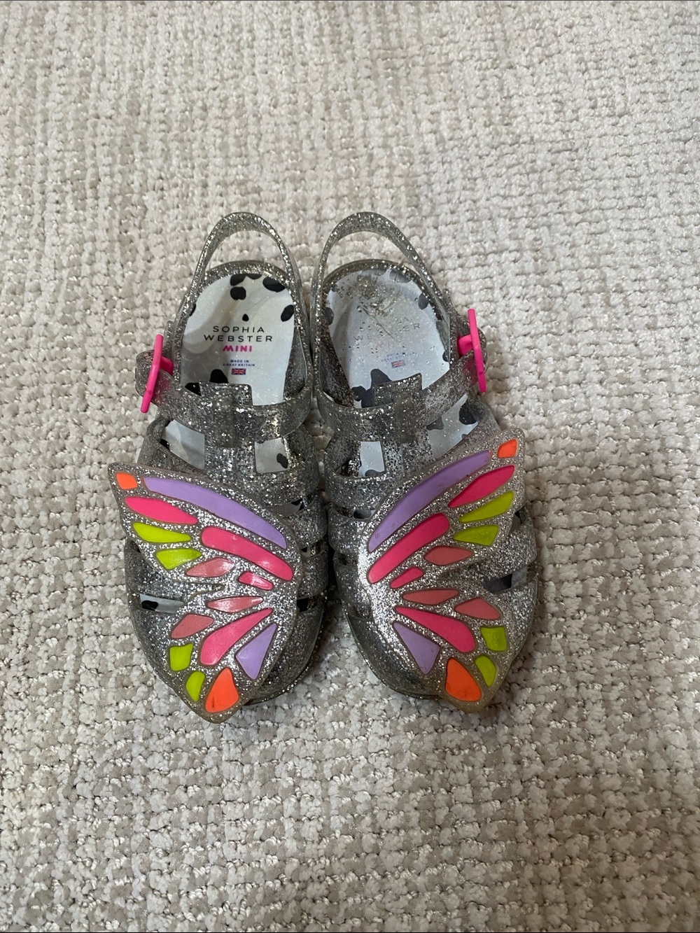 Sophia Webster Mini Glitter Jelly Sandals with Neon Butterfly Wings